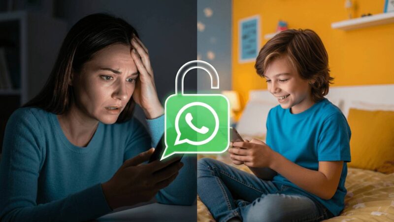 roditelj postavlja roditeljski nadzor WhatsApp na dječjem mobitelu.